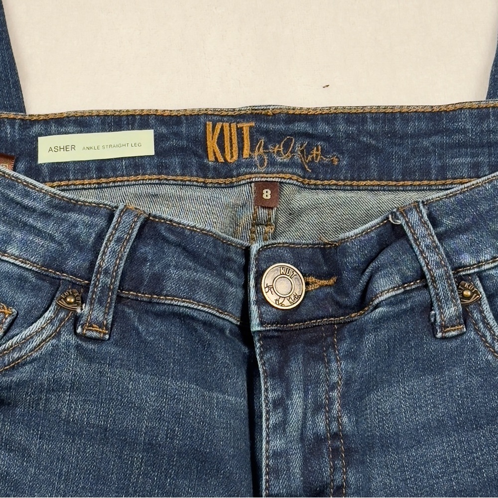 Kut From the Kloth Asher Frayed Cuffed Straight Leg Jeans Size 8 - Picture 2 of 12